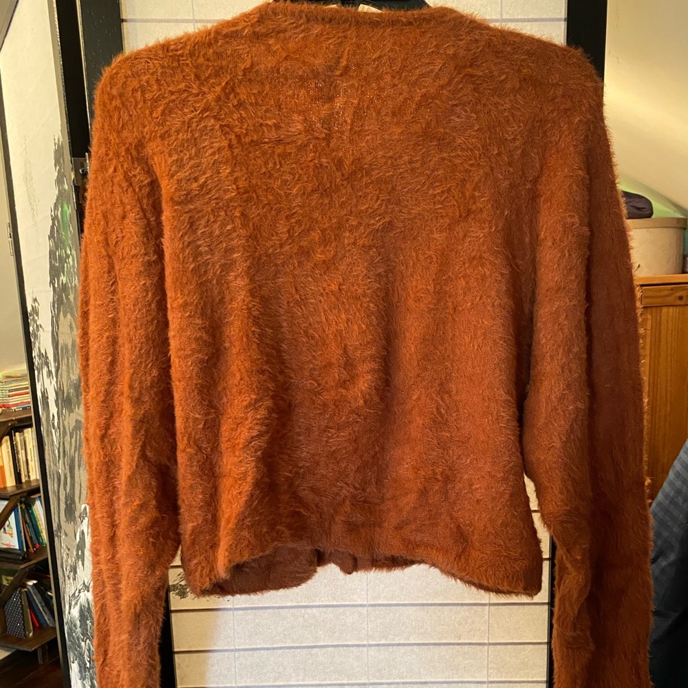 Free People Off-Shoulder Fuzzy Cardigan in Orange - Picture 4 of 5